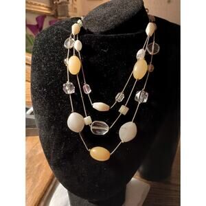 Vintage Necklace 3 layers silver-toned chain stones & beads, Size 19"